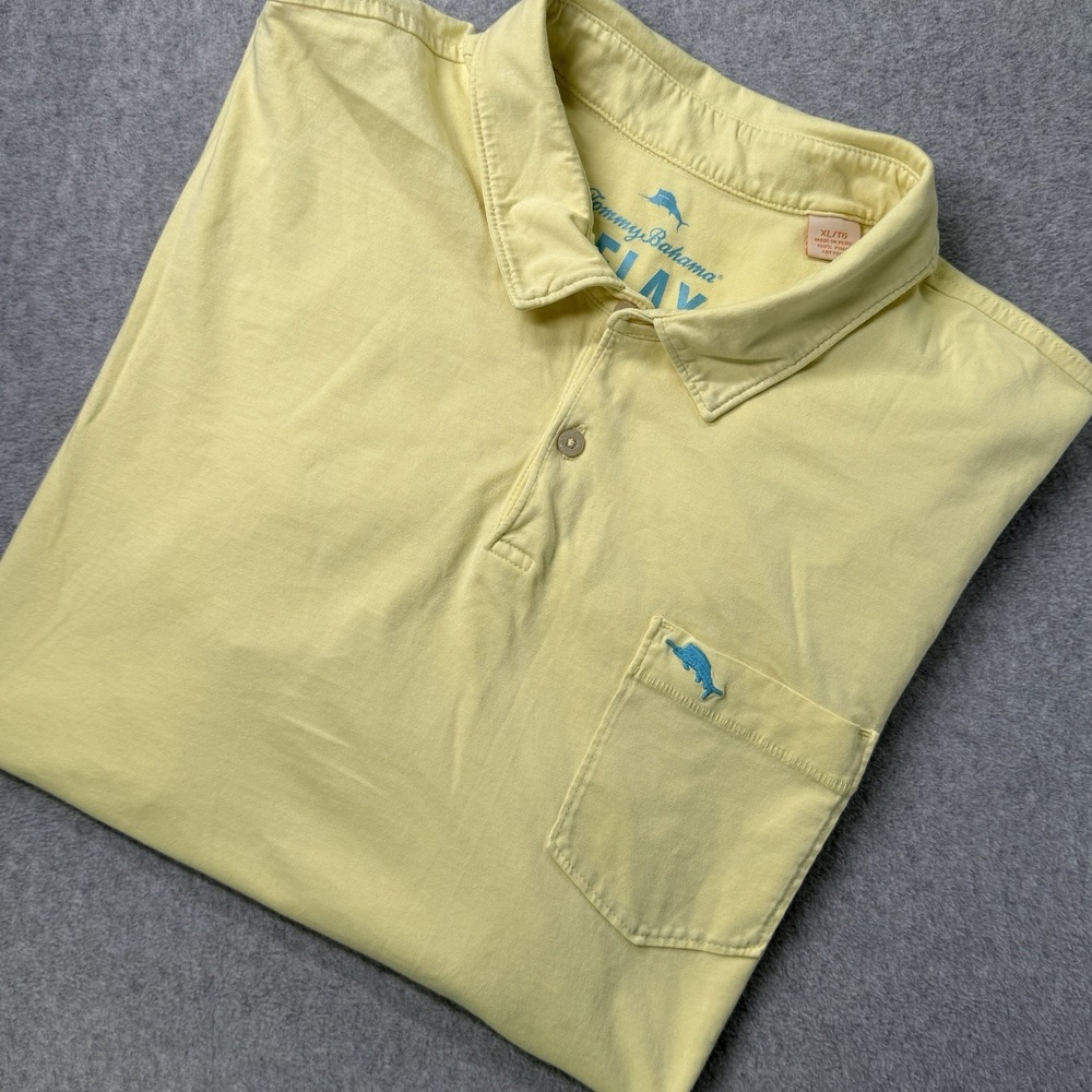 Tommy Bahama Relax Polo Shirt XL Yellow 100% Pima Cotton Pocket Logo Marlin
